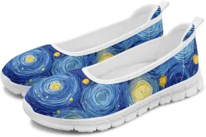 GOSTONG Women's Slip On Flat Shoes Breathable Mesh Casual Sneakers Non-Slip Lightweight Flats for Walking & Work White Sole Size 6-11