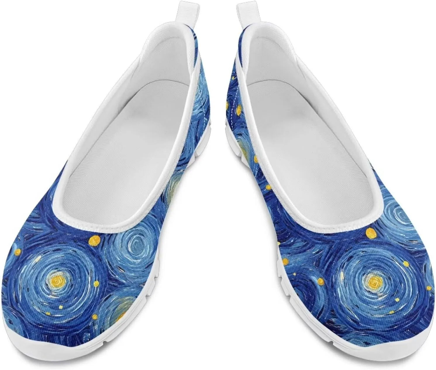 GOSTONG Women's Slip On Flat Shoes Breathable Mesh Casual Sneakers Non-Slip Lightweight Flats for Walking & Work White Sole Size 6-11