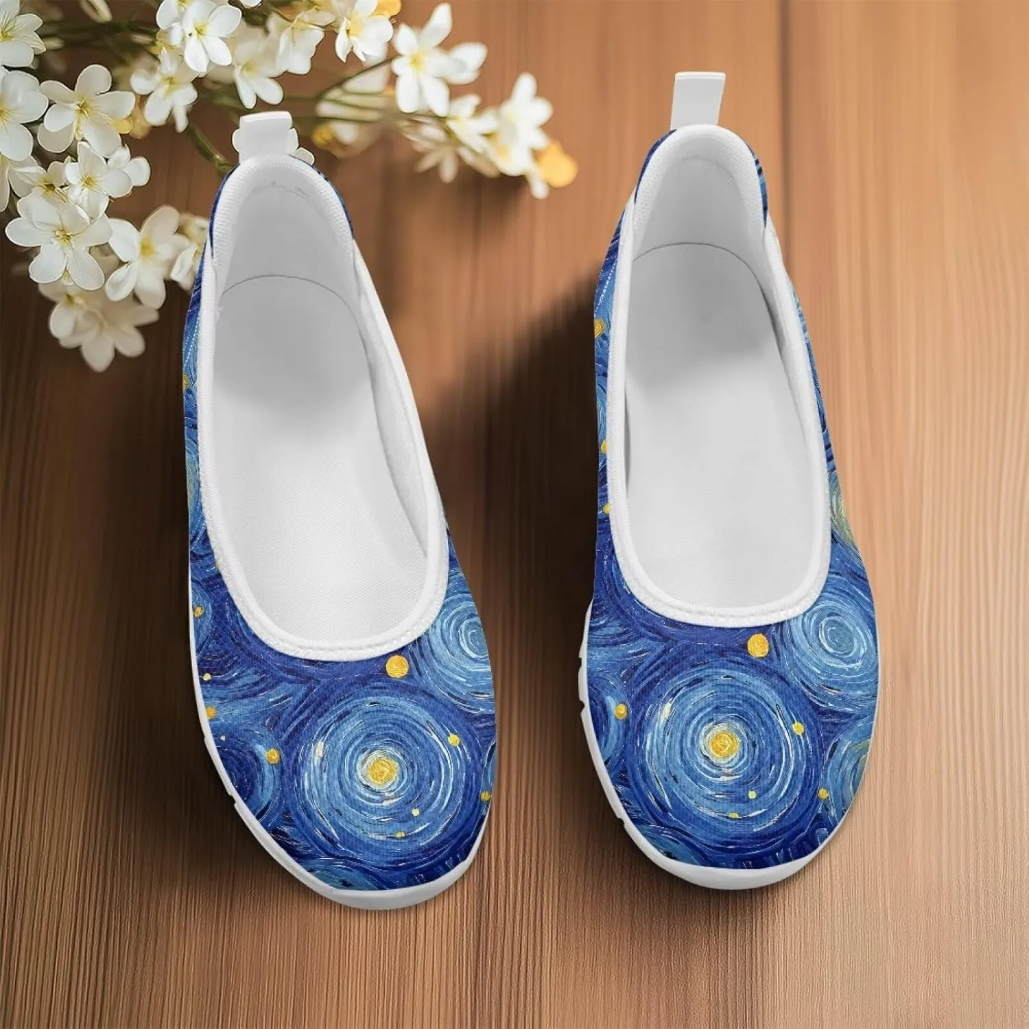 GOSTONG Women's Slip On Flat Shoes Breathable Mesh Casual Sneakers Non-Slip Lightweight Flats for Walking & Work White Sole Size 6-11