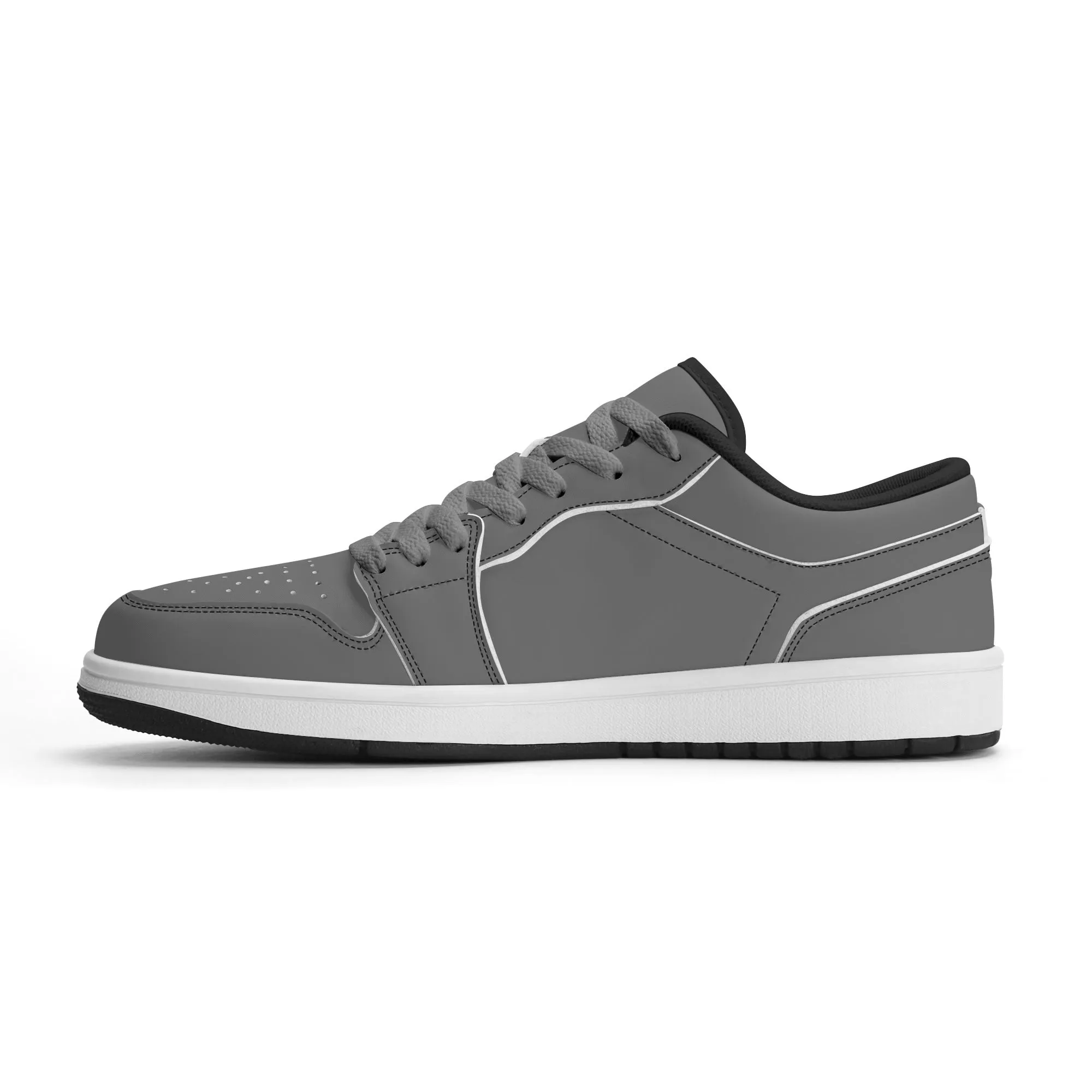 Graue Low Top Leder Sneaker für Damen