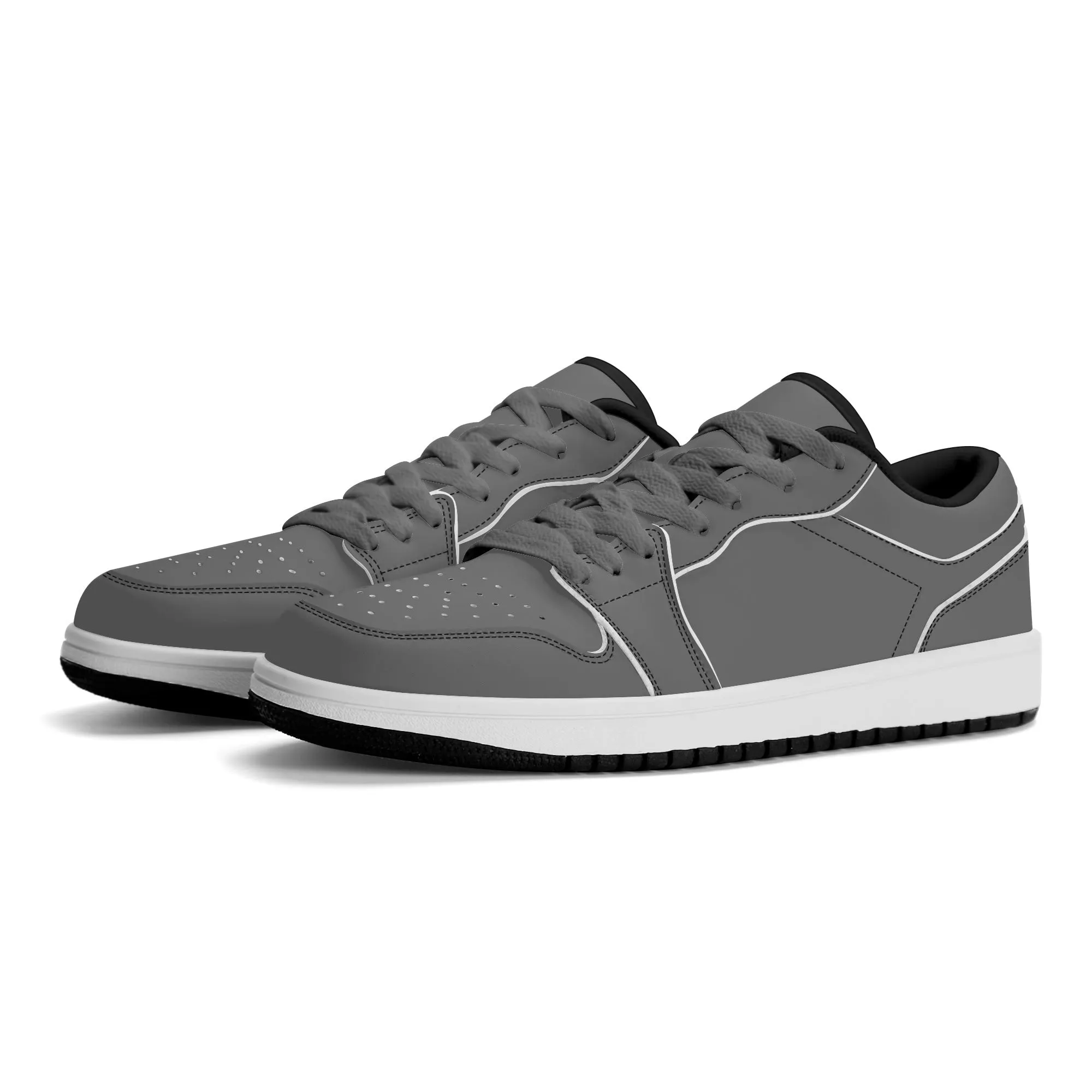 Graue Low Top Leder Sneaker für Damen
