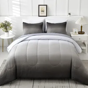 Grey Comforter Set Queen Size 7 Pieces Ombre Effects Gradient Black and Grey Bedding Bed in a Bag - All Season Lightweight Microfiber Bedding Sets with Comforter for Women Men Teens (90" x90")