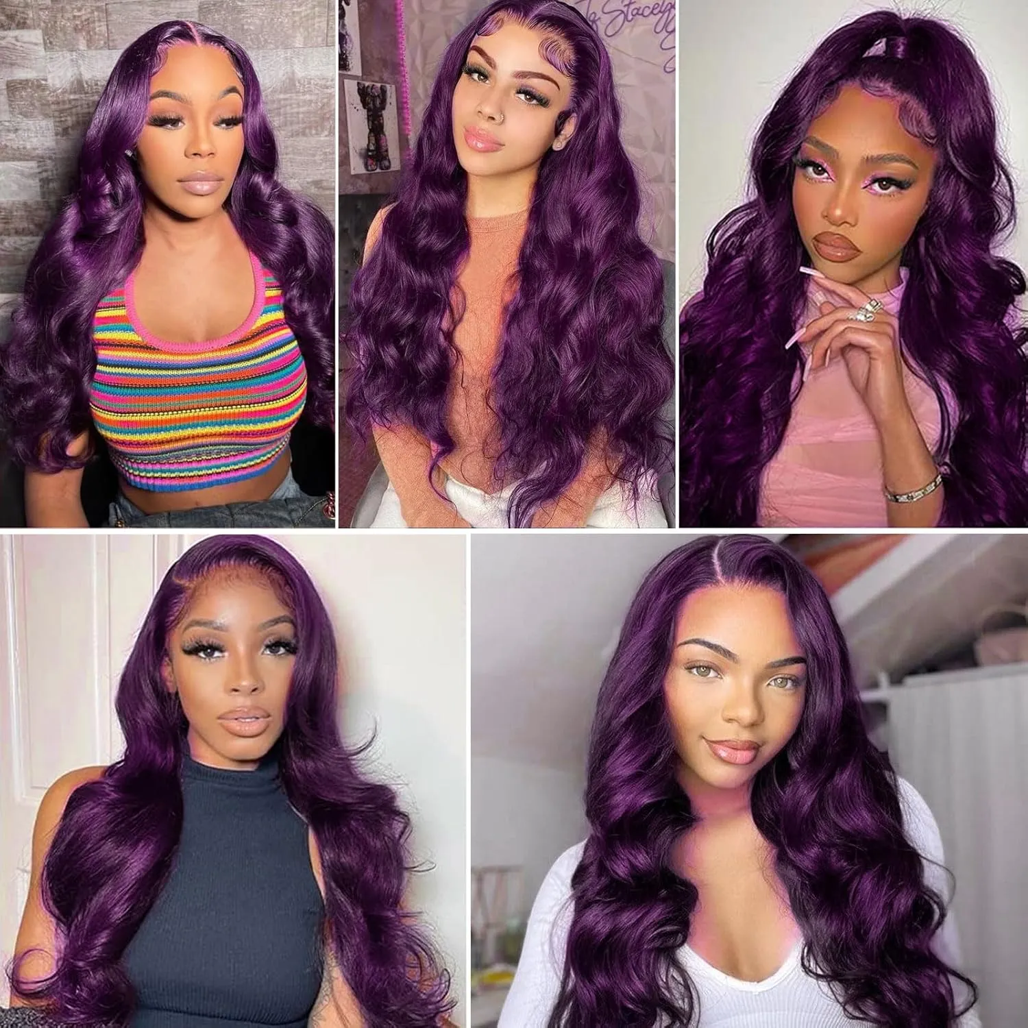 haha Dark Purple Human Hair Wig 13x6 Body Wave Deep Purple Lace Front Wig Human Hair Plum Purple Transparent HD Lace Frontal Wigs Glueless Pre Plucked 180% Density 22 Inch