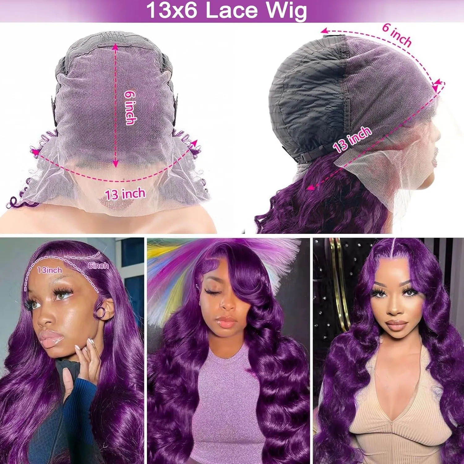 haha Dark Purple Human Hair Wig 13x6 Body Wave Deep Purple Lace Front Wig Human Hair Plum Purple Transparent HD Lace Frontal Wigs Glueless Pre Plucked 180% Density 22 Inch