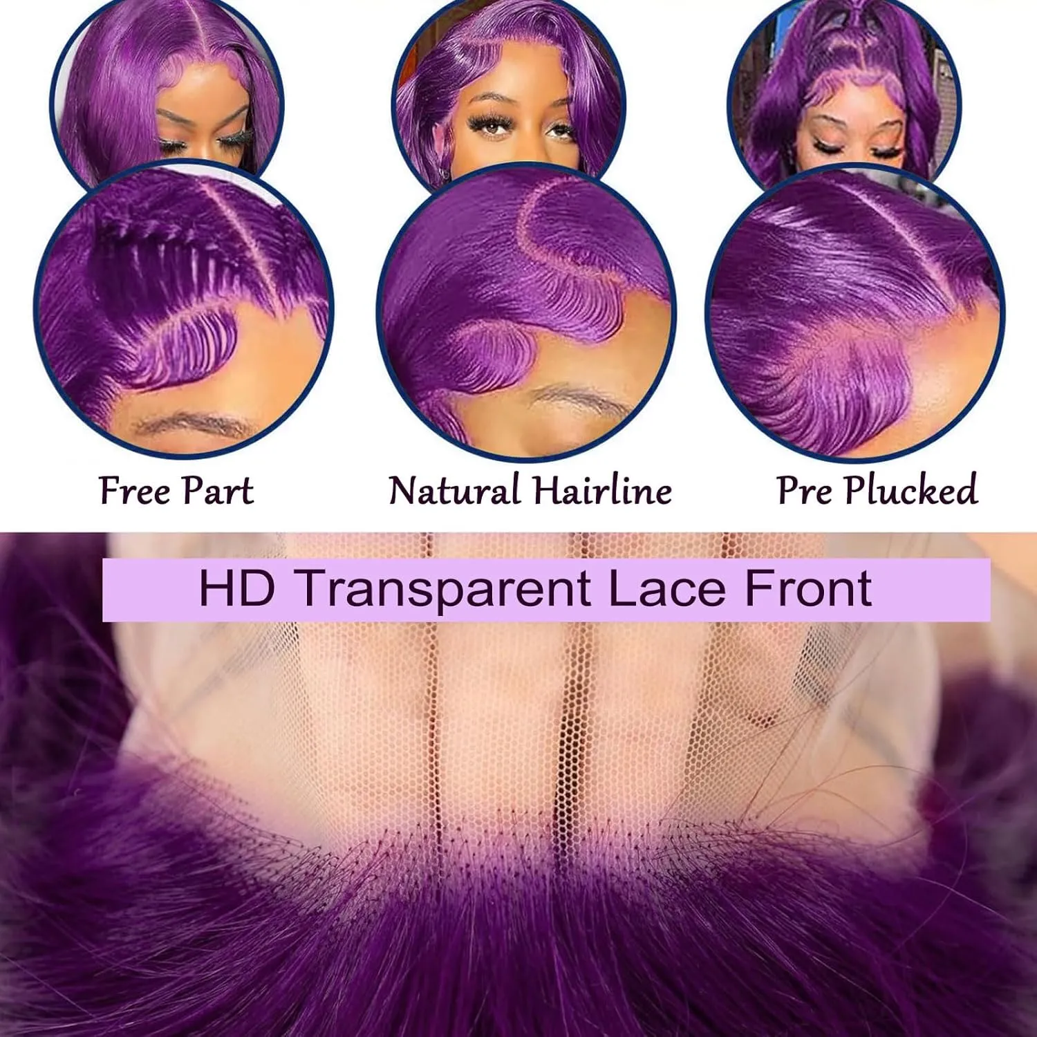 haha Dark Purple Human Hair Wig 13x6 Body Wave Deep Purple Lace Front Wig Human Hair Plum Purple Transparent HD Lace Frontal Wigs Glueless Pre Plucked 180% Density 22 Inch