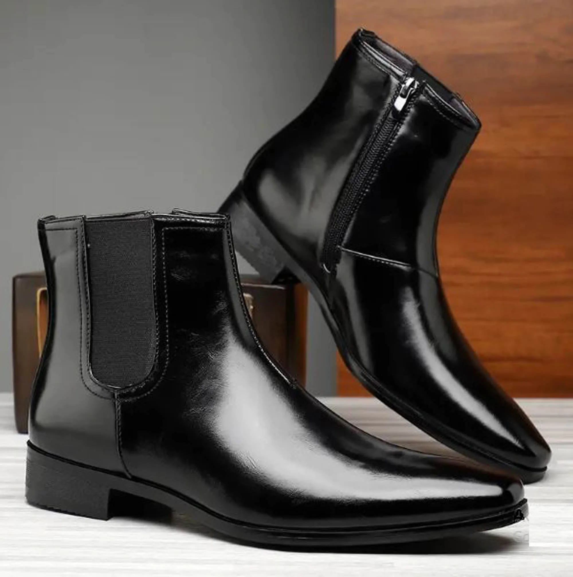 Handmade Black Color Genuine Calf Leather High Ankle Stylish Chelsea   Side Zipper Boots For Men's