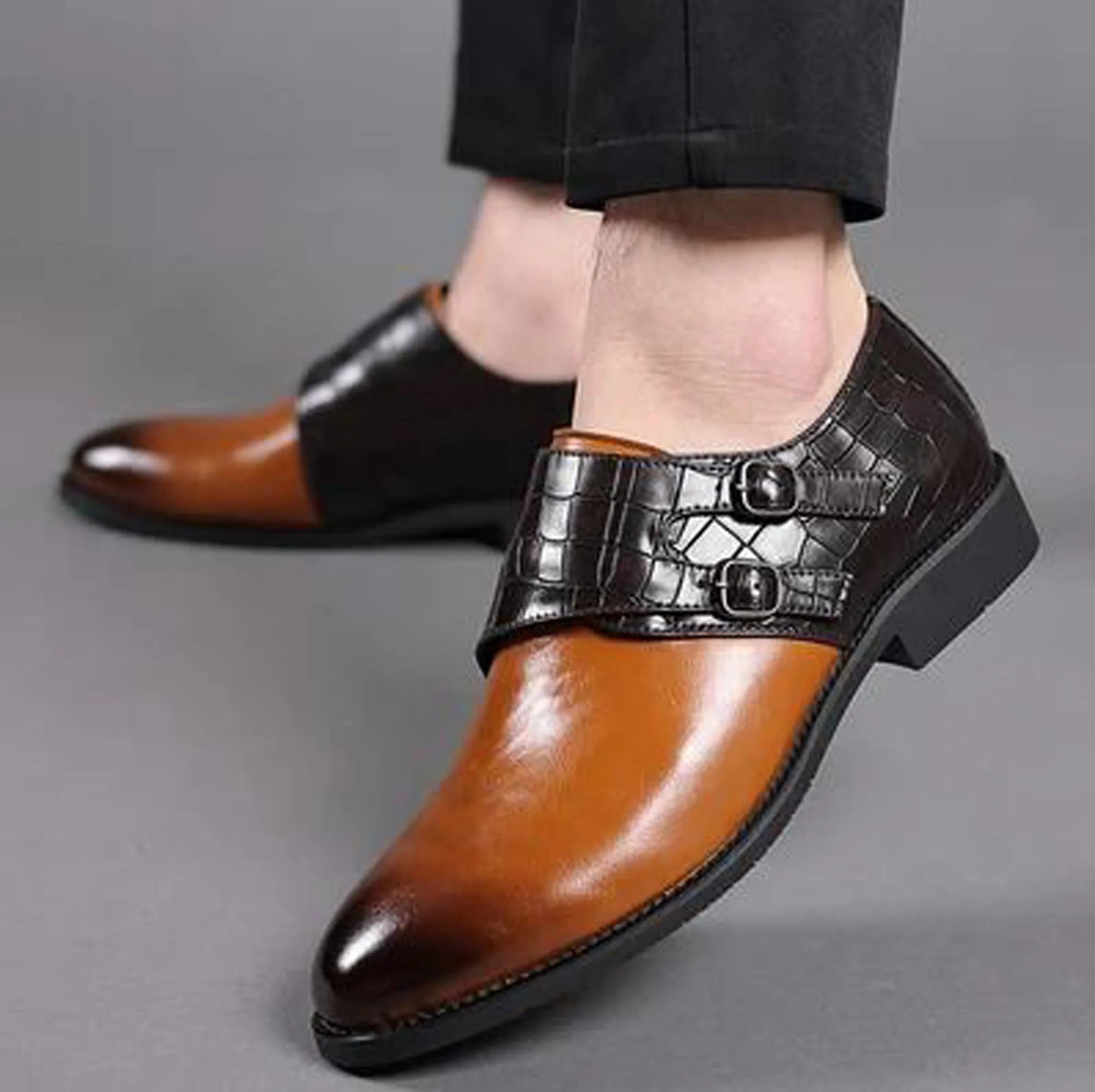 Handmade Black, Tan & Burgundy Color Genuine Alligator Textured Calf Leather Stylish Double Monk Strap Dress Shoes For Men's