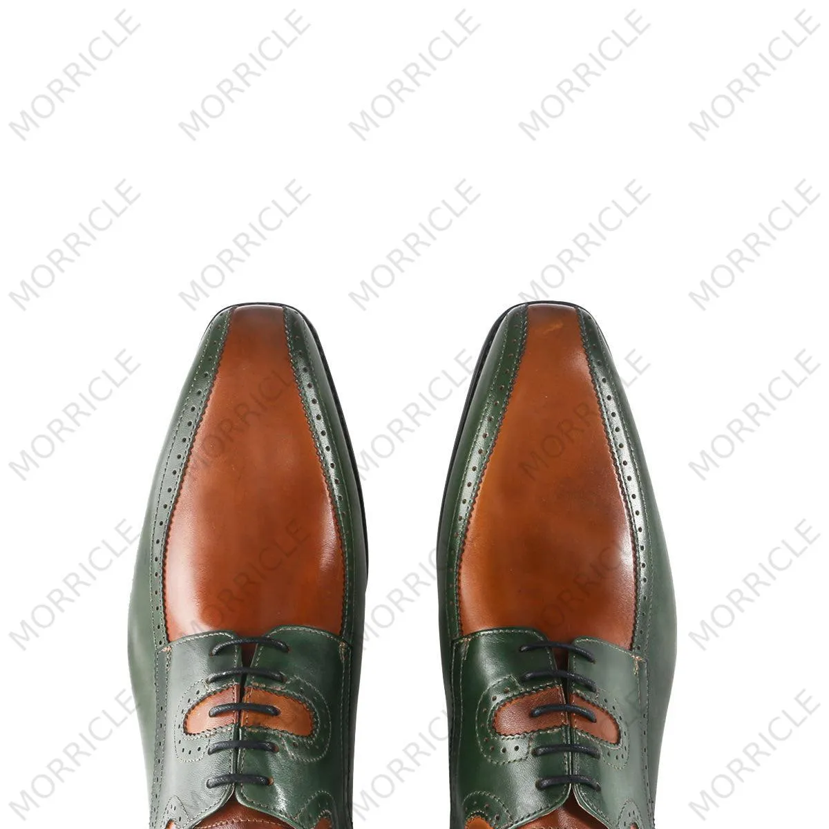 Handpainted Two Tone Square Toe Derby Shoes