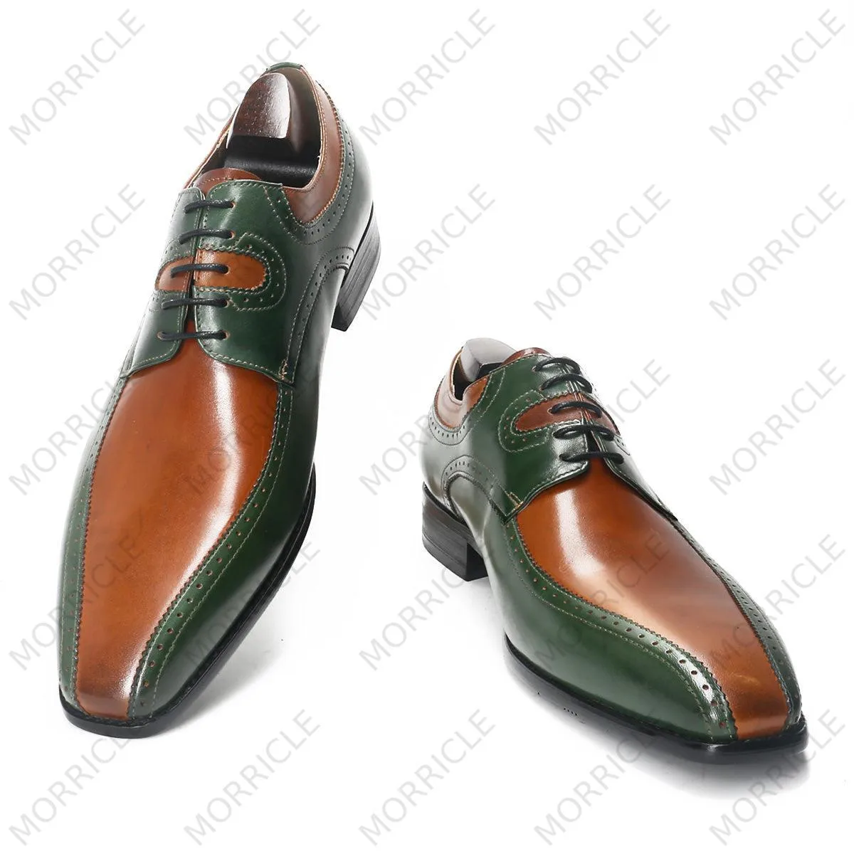 Handpainted Two Tone Square Toe Derby Shoes