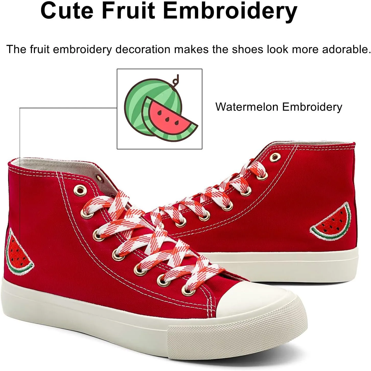 High Top Sneakers for Women Canvas Shoes Fruits Embroidery High Tops Women Casual Shoes Lace Up Fashion Sneakers