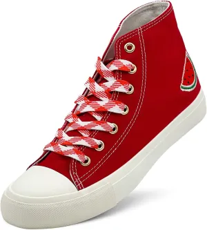 High Top Sneakers for Women Canvas Shoes Fruits Embroidery High Tops Women Casual Shoes Lace Up Fashion Sneakers