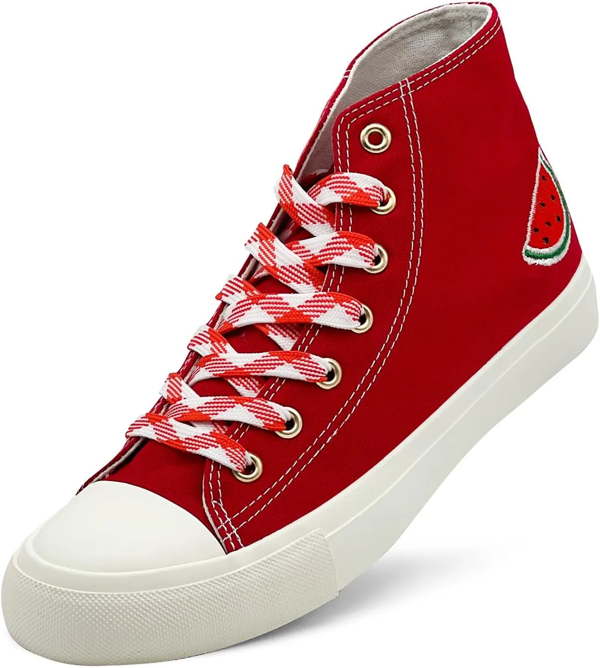 High Top Sneakers for Women Canvas Shoes Fruits Embroidery High Tops Women Casual Shoes Lace Up Fashion Sneakers
