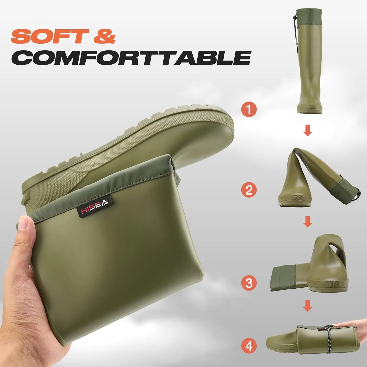 HISEA Womens Rubber Rain Boots Waterproof Packable Tall Garden Boots Lightweight Mud Boots