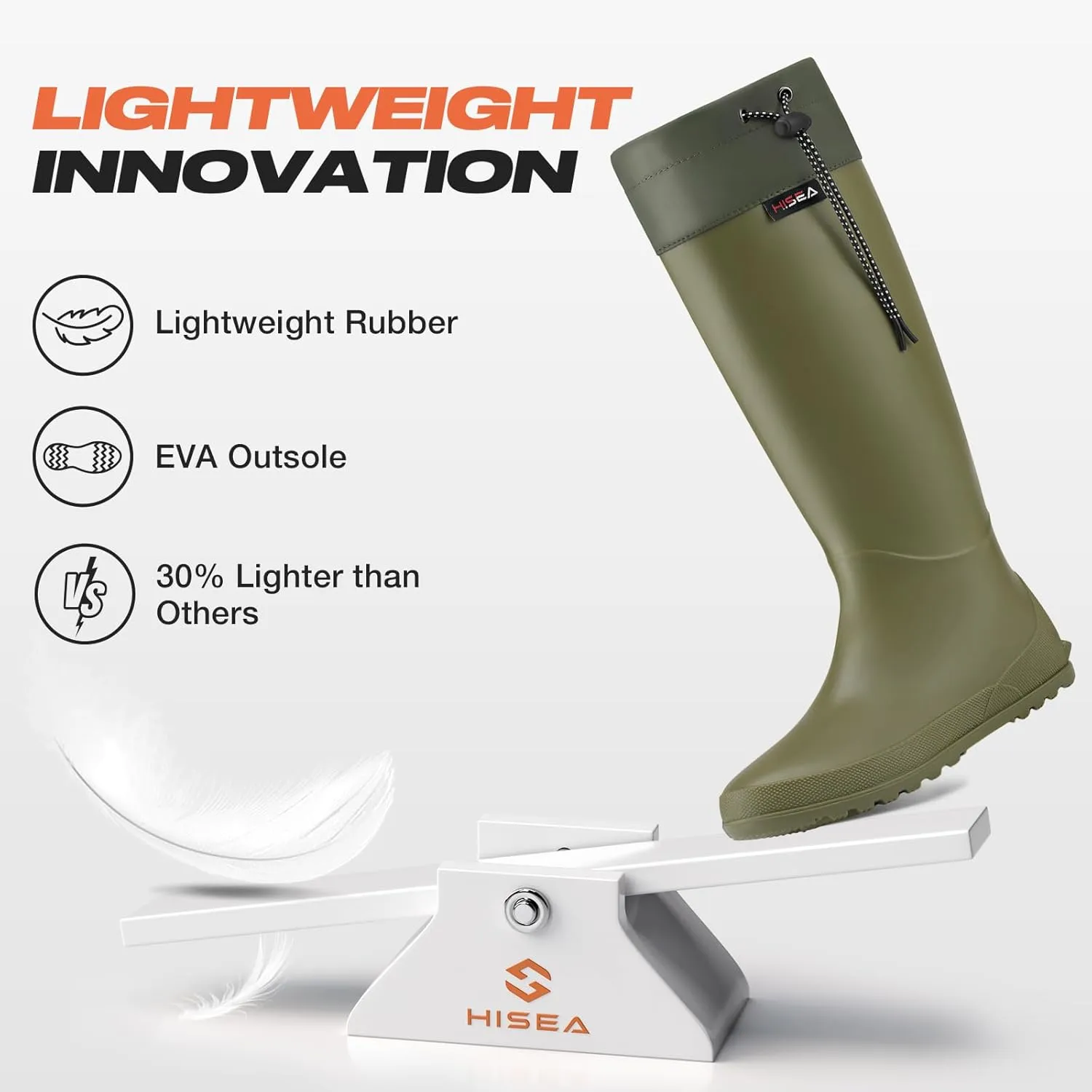 HISEA Womens Rubber Rain Boots Waterproof Packable Tall Garden Boots Lightweight Mud Boots