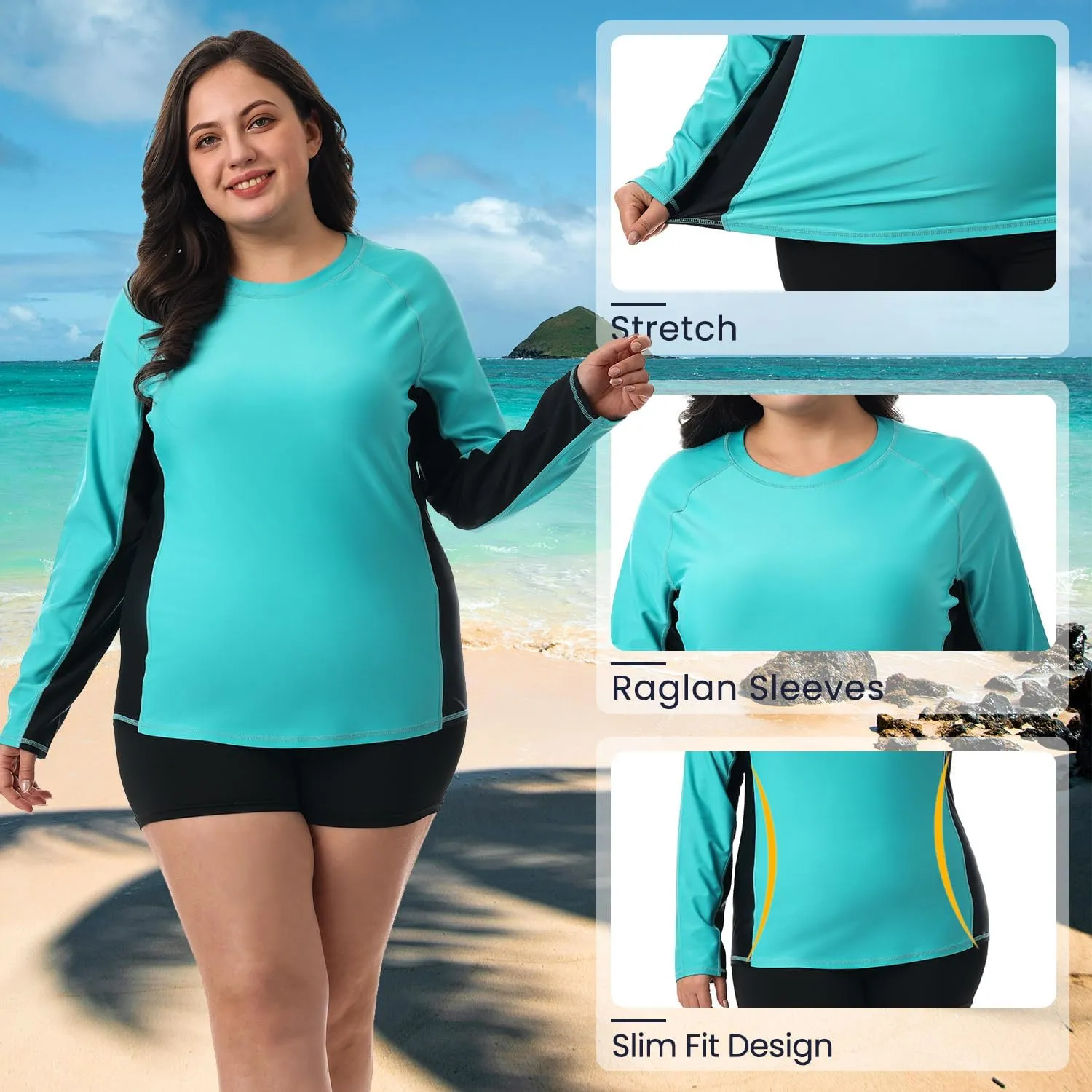 HODOSPORTS Women's Plus Size Rash Guard UPF 50  Swim Shirt Sun Protection Swimsuit Top Long Sleeve 1X-6X