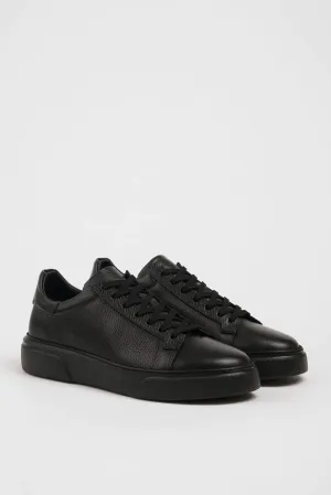 HolloShoe All Black Leather Low-Top Sneakers