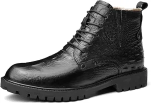 HOOENG Lace Up Boots for Men Derby with Buckle Crocodile Print Genuine Leather Non Slip Wearable Formal Dress (Color : Black Lined, Size : 6)