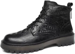 HOOENG Round Toe Boots for Men Derby Crocodile Print Double Back Zip Cowhide Leather Anti-Slip Waterproof Wearable Fashion Dress (Color : Black, Size : 9.5)