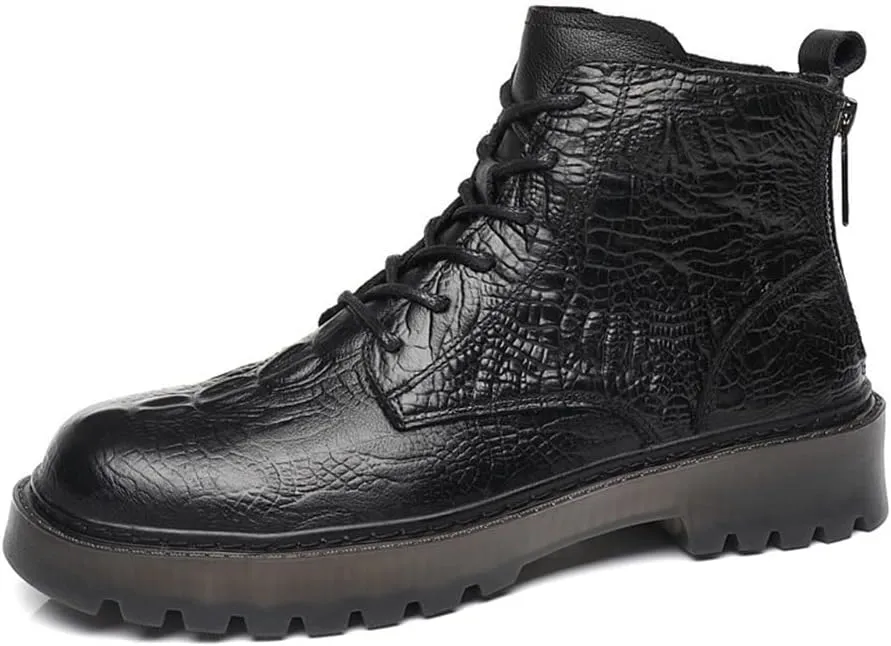 HOOENG Round Toe Boots for Men Derby Crocodile Print Double Back Zip Cowhide Leather Anti-Slip Waterproof Wearable Fashion Dress (Color : Black, Size : 9.5)