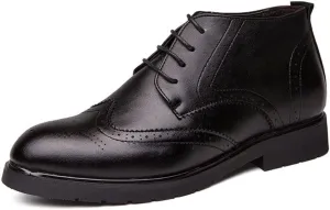 HOOENG Round Toe Lace Up Boots for Men Derby Carved Brogue Win Tip PU Slip Resistant Waterproof Wearable Classic Stylish (Color : Black, Size : 8.5)