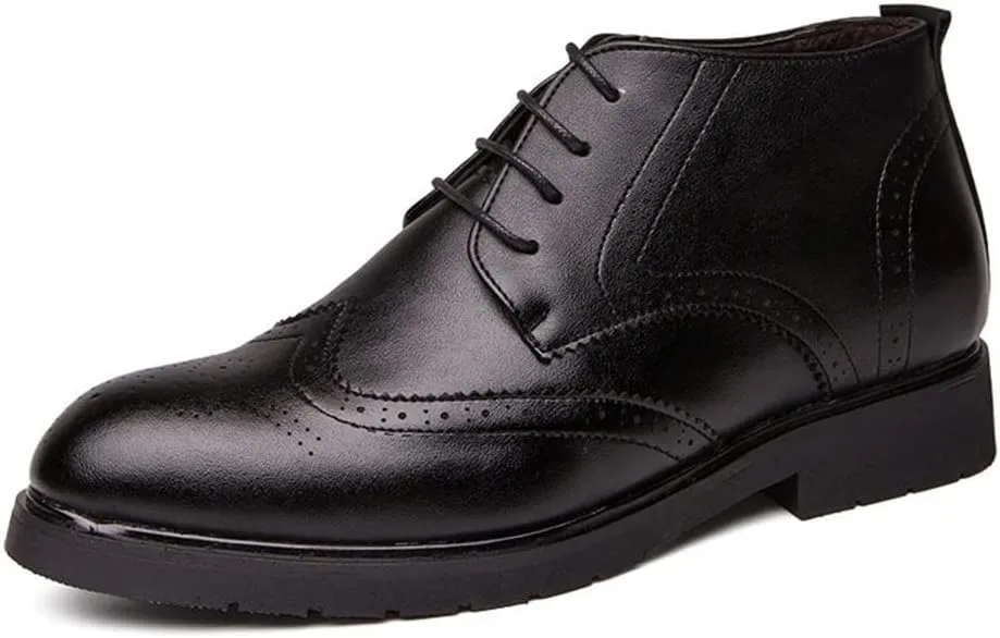 HOOENG Round Toe Lace Up Boots for Men Derby Carved Brogue Win Tip PU Slip Resistant Waterproof Wearable Classic Stylish (Color : Black, Size : 8.5)