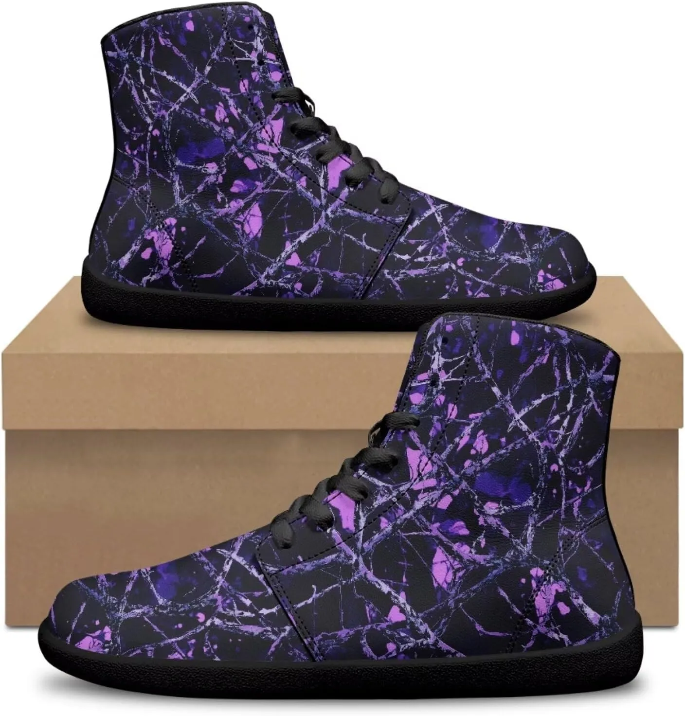 Howilath Camo Print Barefoot Running Shoes High Top Sneakers, Anti-Skid Zero Drop Sneaker Minimalist Shoes