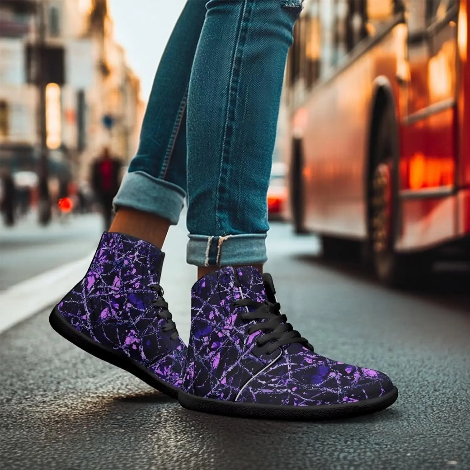 Howilath Camo Print Barefoot Running Shoes High Top Sneakers, Anti-Skid Zero Drop Sneaker Minimalist Shoes