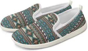Howilath Western Aztec Print Mesh Sneakers Women Slip on Loafers Casual Breathable Shoes Walking Shoes
