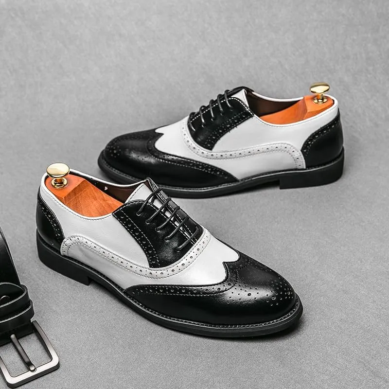 HuitJours Men's Classic Oxford Dress Shoes – Formal Cap Toe Lace Up Shoes for Business & Wedding – Black White