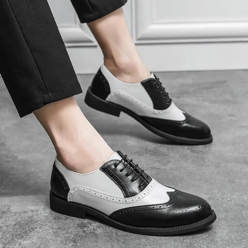 HuitJours Men's Classic Oxford Dress Shoes – Formal Cap Toe Lace Up Shoes for Business & Wedding – Black White
