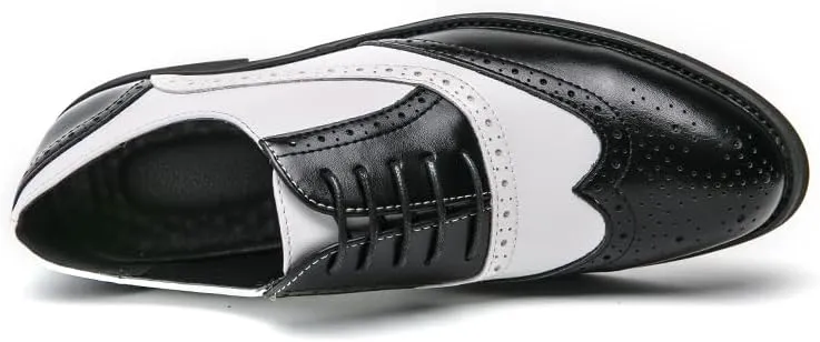 HuitJours Men's Classic Oxford Dress Shoes – Formal Cap Toe Lace Up Shoes for Business & Wedding – Black White