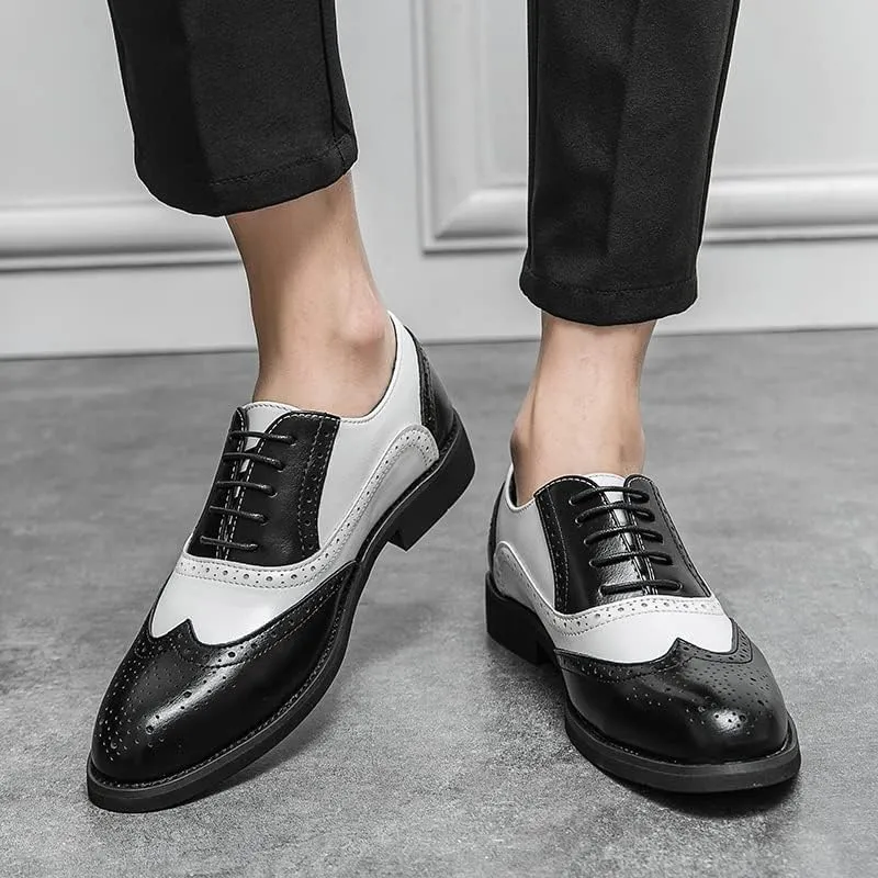 HuitJours Men's Classic Oxford Dress Shoes – Formal Cap Toe Lace Up Shoes for Business & Wedding – Black White