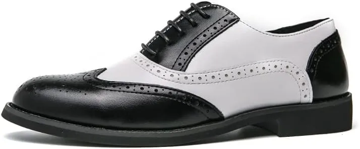 HuitJours Men's Classic Oxford Dress Shoes – Formal Cap Toe Lace Up Shoes for Business & Wedding – Black White