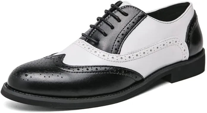 HuitJours Men's Classic Oxford Dress Shoes – Formal Cap Toe Lace Up Shoes for Business & Wedding – Black White