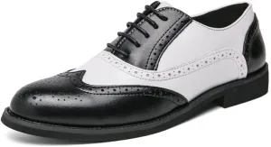 HuitJours Men's Classic Oxford Dress Shoes – Formal Cap Toe Lace Up Shoes for Business & Wedding – Black White
