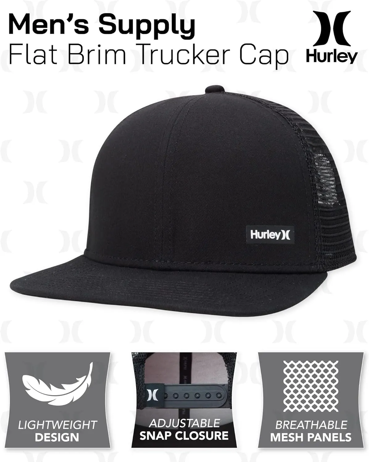 Hurley Men's Caps - Flat Brim Snap Back Baseball Cap Supply Trucker Hats for Men