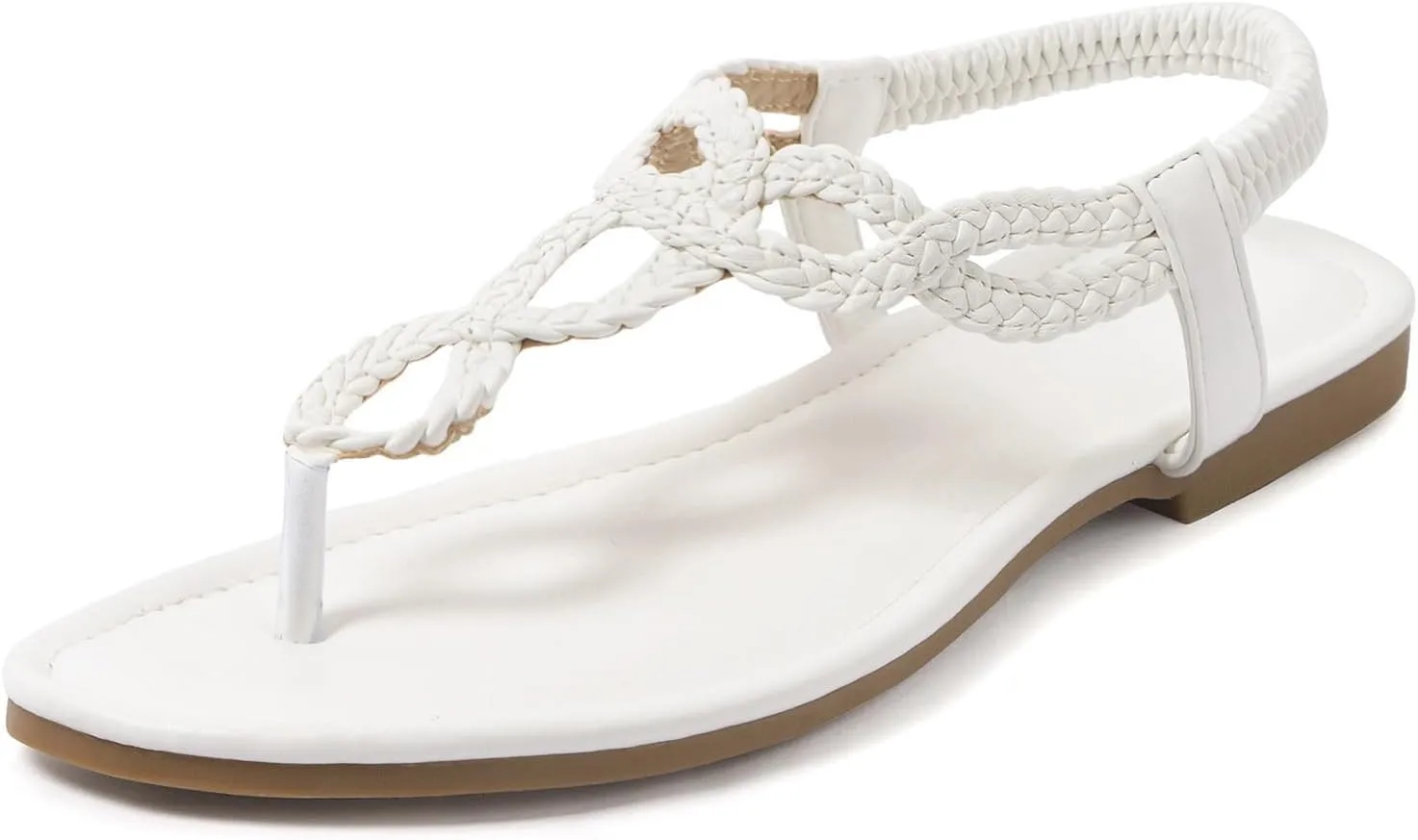 iCKER Women Rhinestone Sandals T-Strap Buckle Bohemian Pearl Crystal Flat Sandals