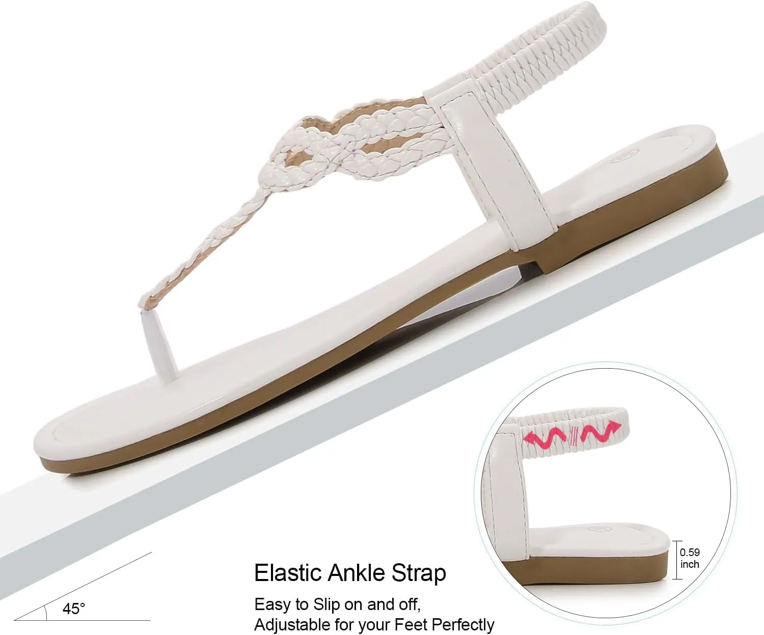 iCKER Women Rhinestone Sandals T-Strap Buckle Bohemian Pearl Crystal Flat Sandals