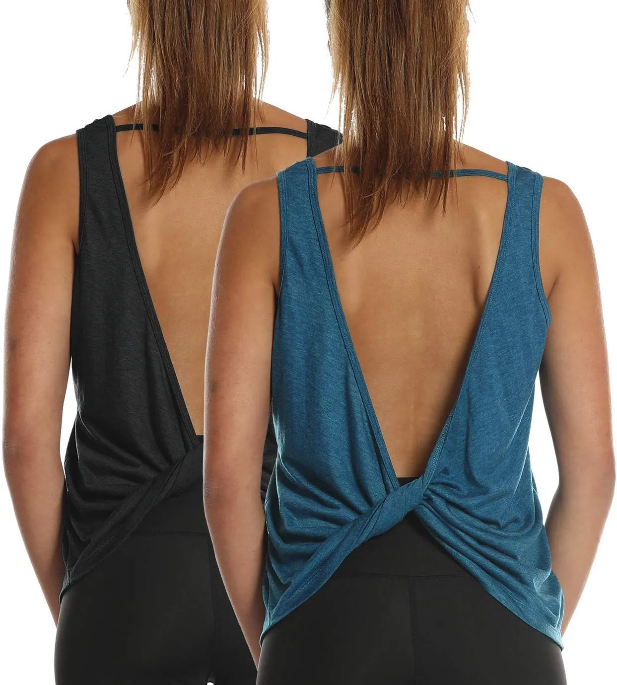 icyzone Women's Open Back High Neck Workout Athletic Gym Tank Tops