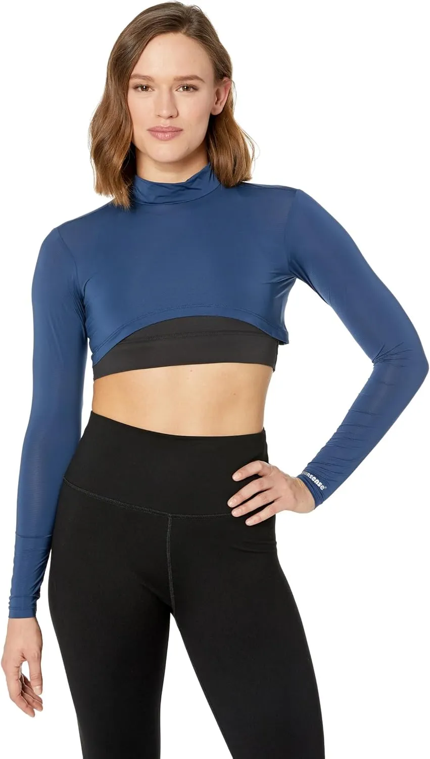 Jamie Sadock® Sunsense® 35 SPF Lightweight Mock Neck Crop Layering Top – Outfit for College & Gym Moonlit XS One Size