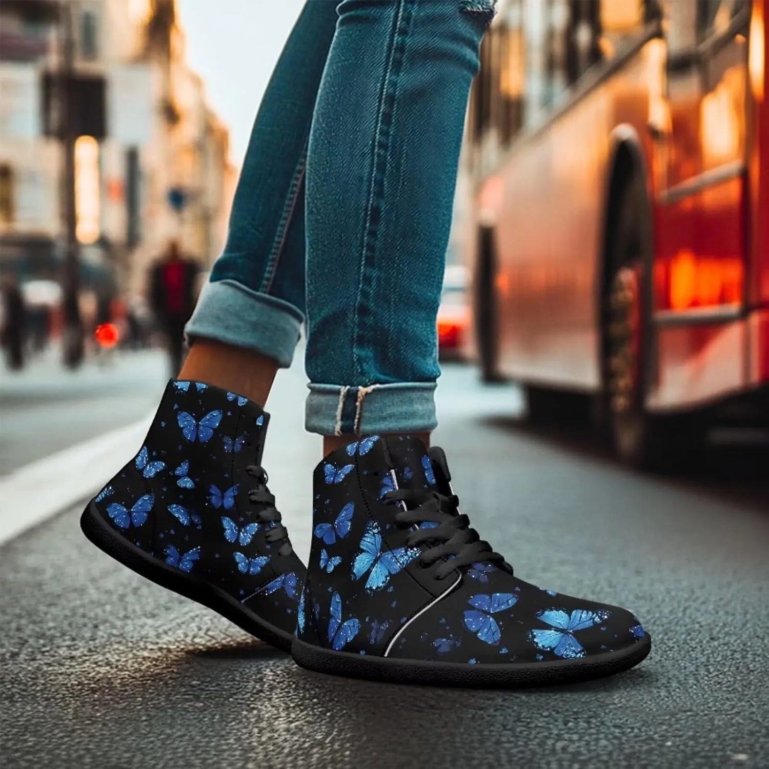 Jeiento High Top Barefoot Sneakers Men Women Butterfly Barefoot Shoes with Wide Toe Box