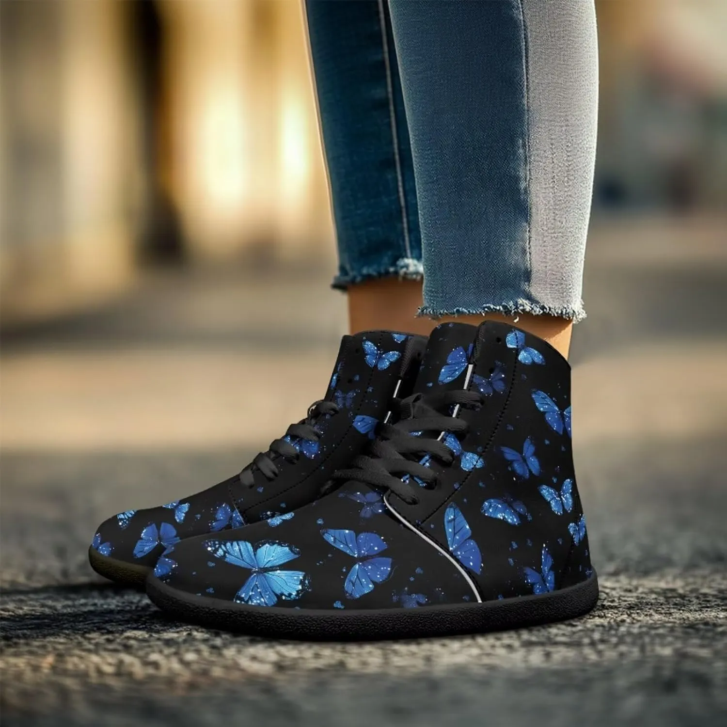 Jeiento High Top Barefoot Sneakers Men Women Butterfly Barefoot Shoes with Wide Toe Box