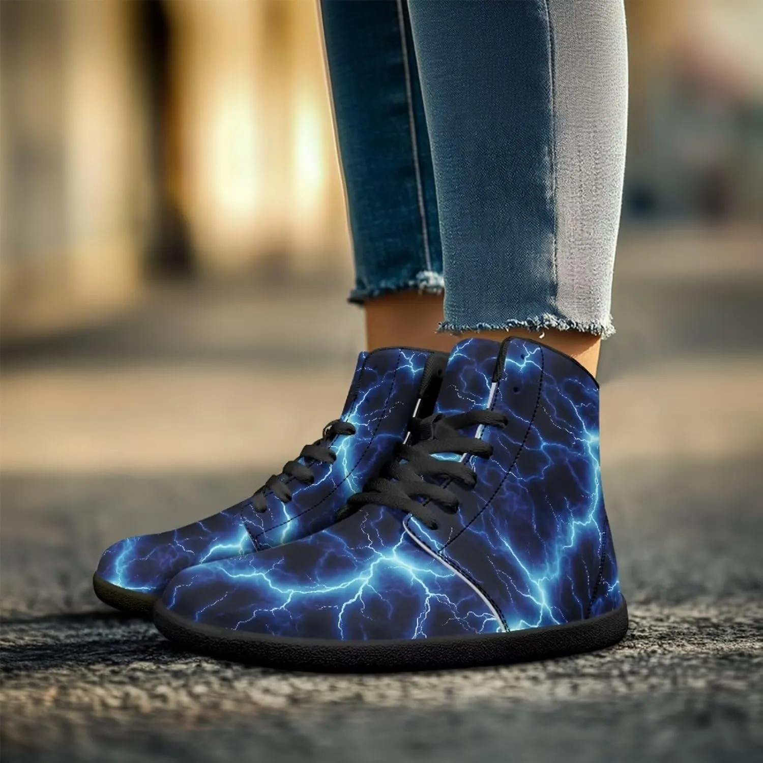 Jeiento Nature Pattern Mens Walking Shoes High Top Barefoot Running Shoes Wide Toe