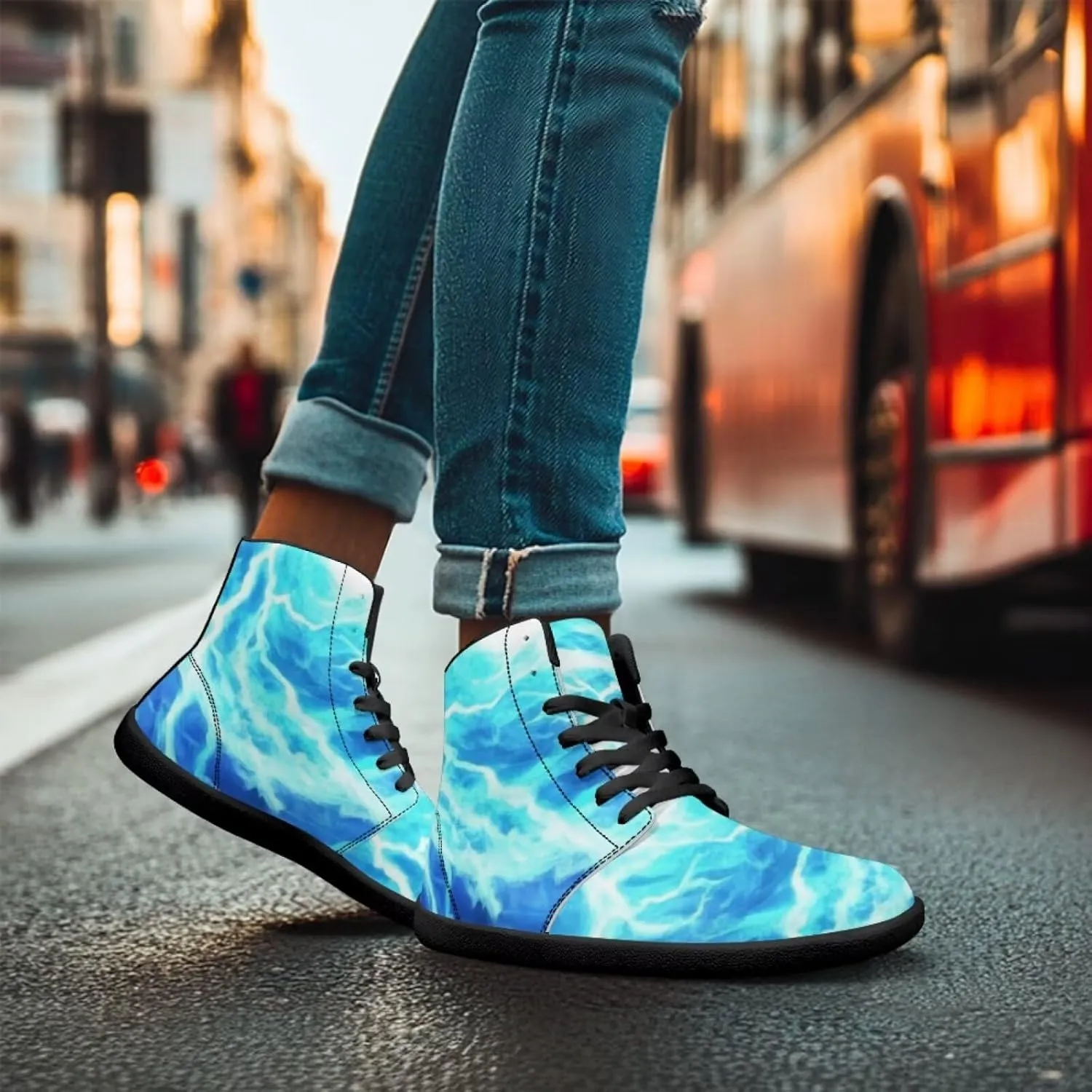 Jeiento Nature Pattern Mens Walking Shoes High Top Barefoot Running Shoes Wide Toe