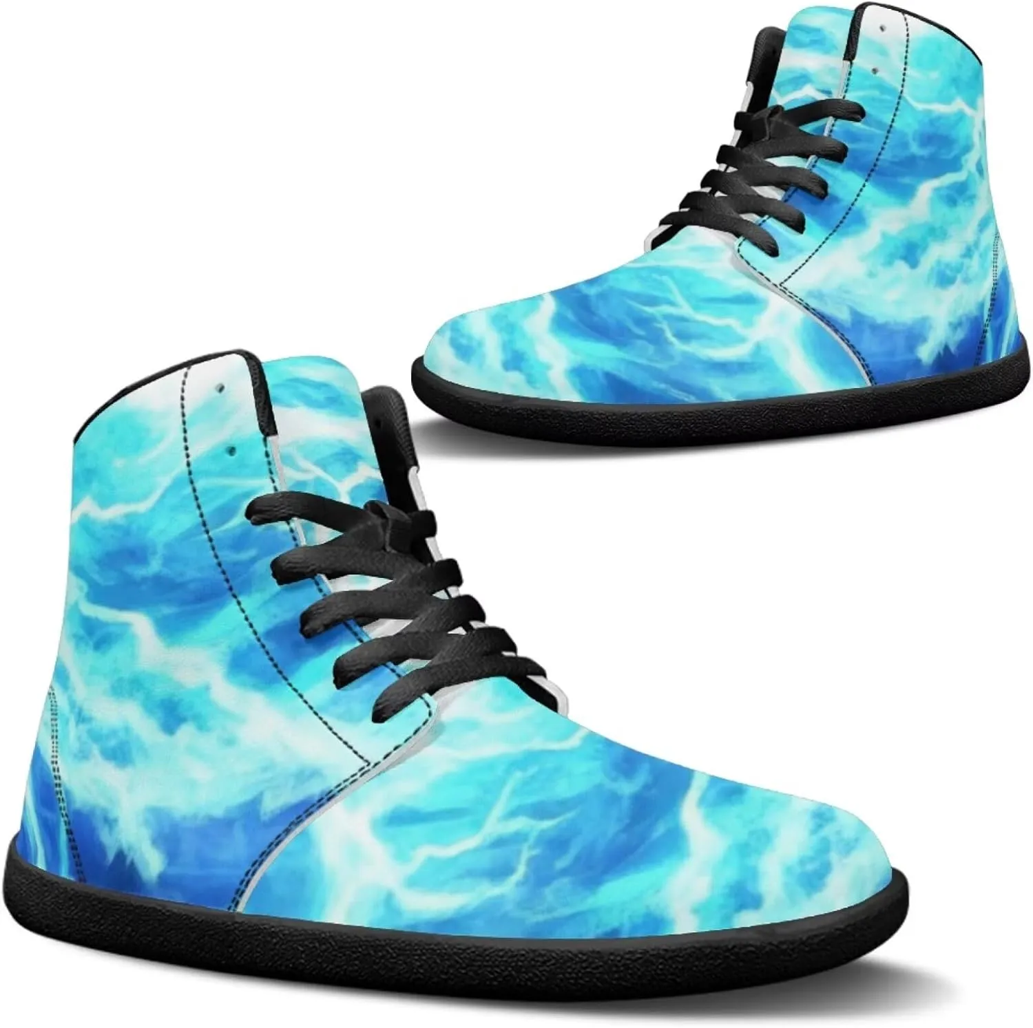 Jeiento Nature Pattern Mens Walking Shoes High Top Barefoot Running Shoes Wide Toe