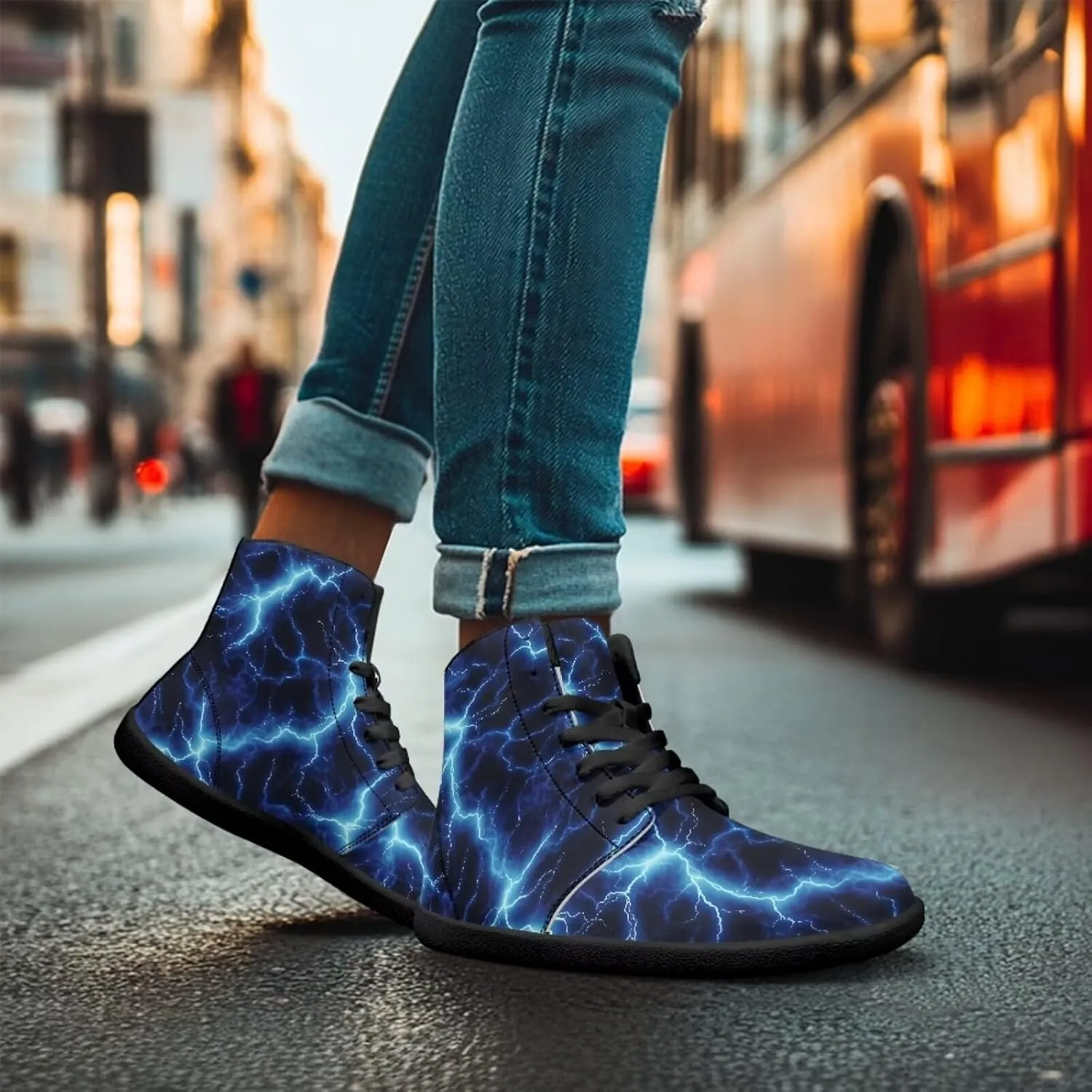 Jeiento Nature Pattern Mens Walking Shoes High Top Barefoot Running Shoes Wide Toe