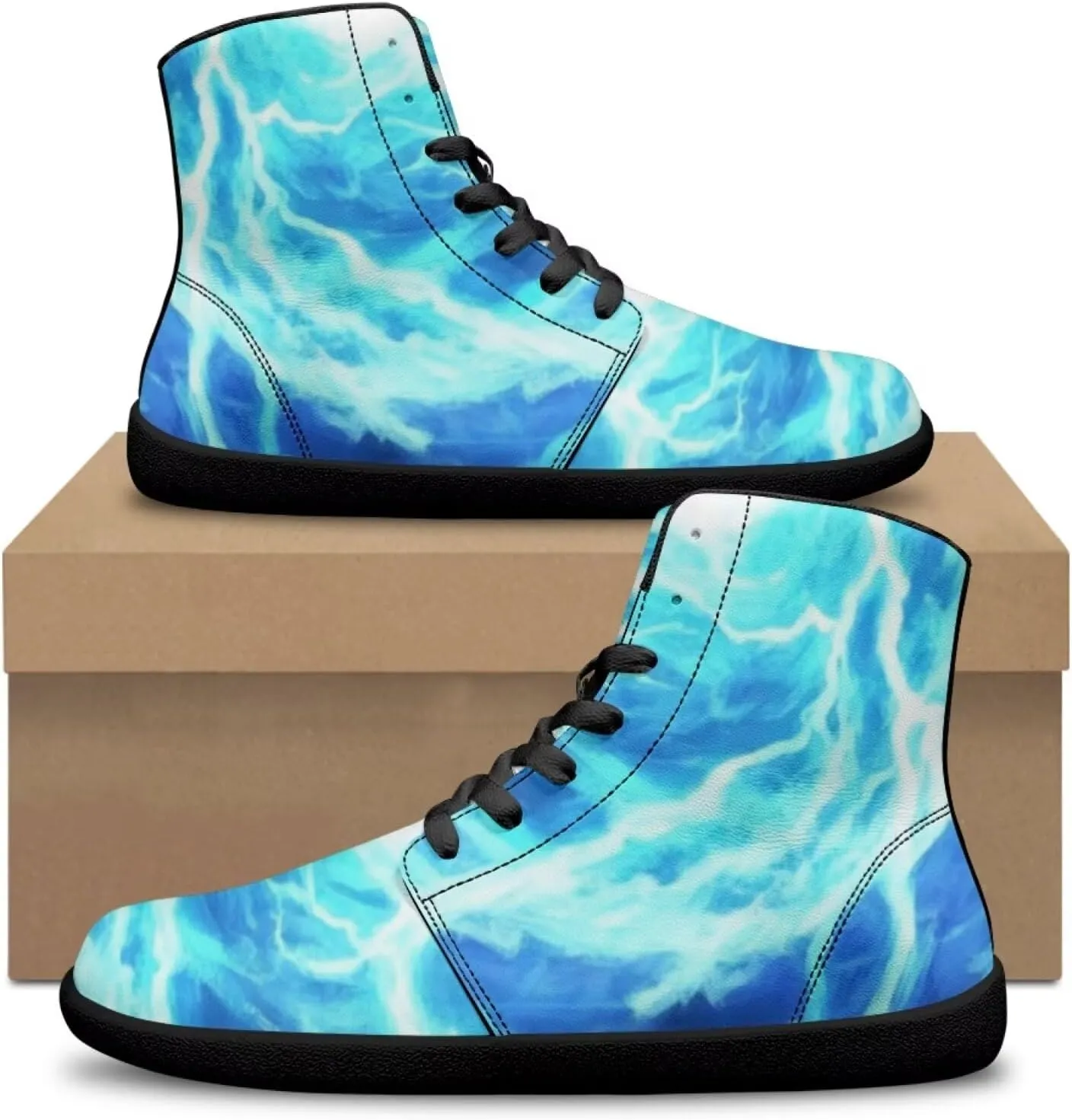 Jeiento Nature Pattern Mens Walking Shoes High Top Barefoot Running Shoes Wide Toe