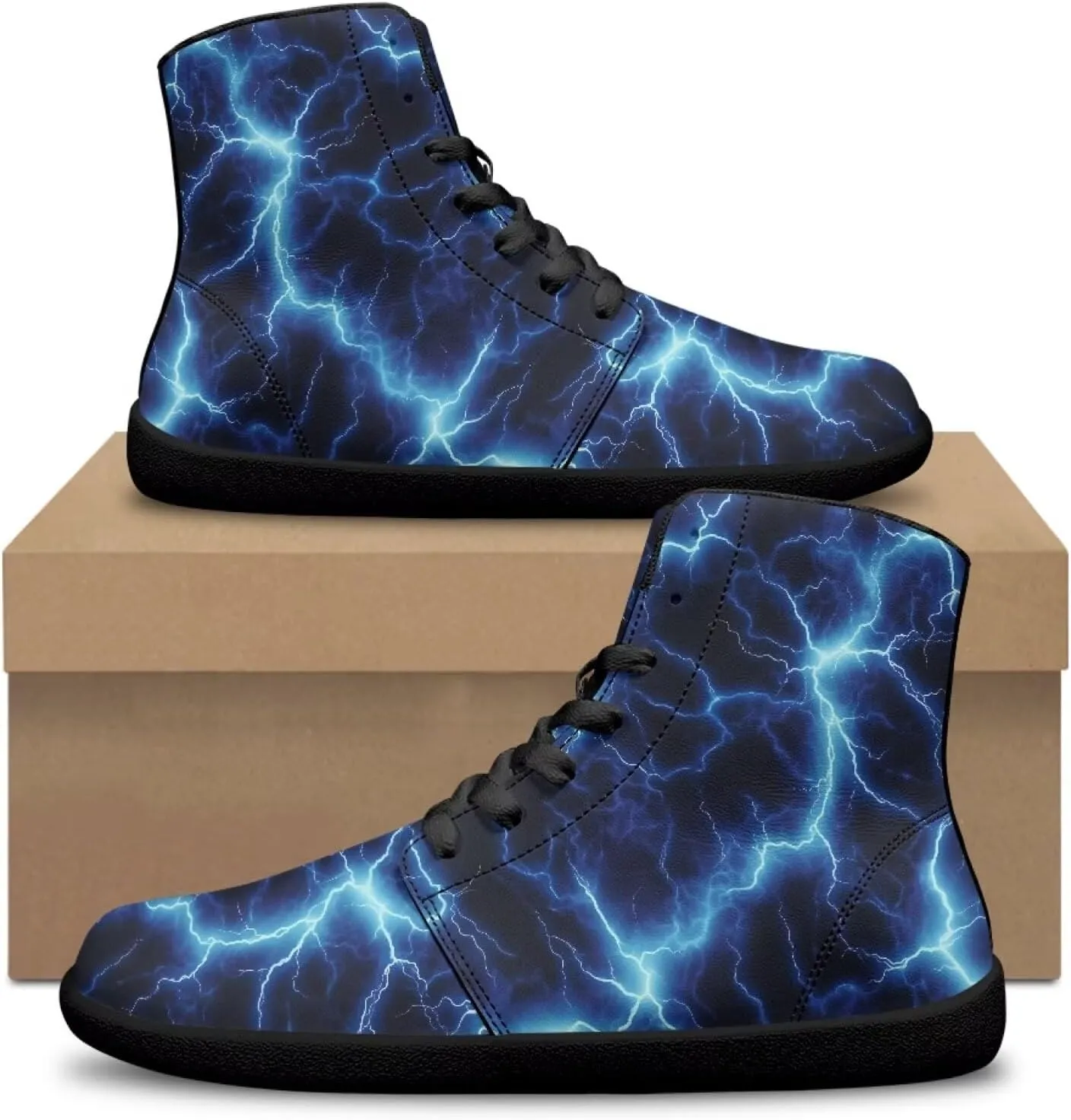Jeiento Nature Pattern Mens Walking Shoes High Top Barefoot Running Shoes Wide Toe
