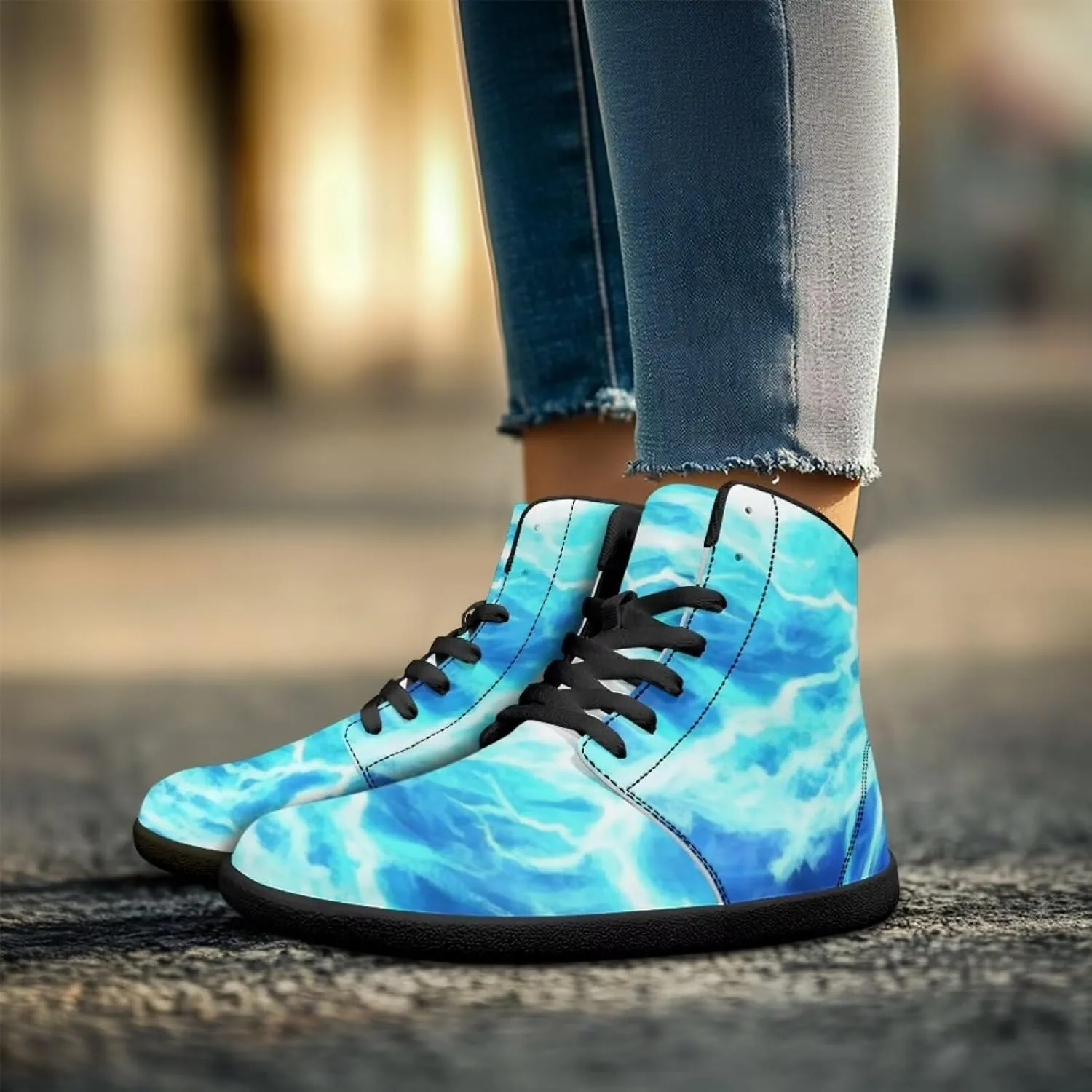 Jeiento Nature Pattern Mens Walking Shoes High Top Barefoot Running Shoes Wide Toe
