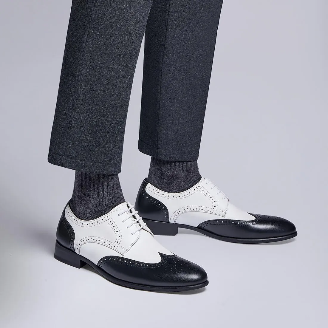 Jepsengord Men's Dress Shoes Wingtip Genuine Cowhide Leather Oxfords with Brogue Formal Business Wedding Derby Shoes